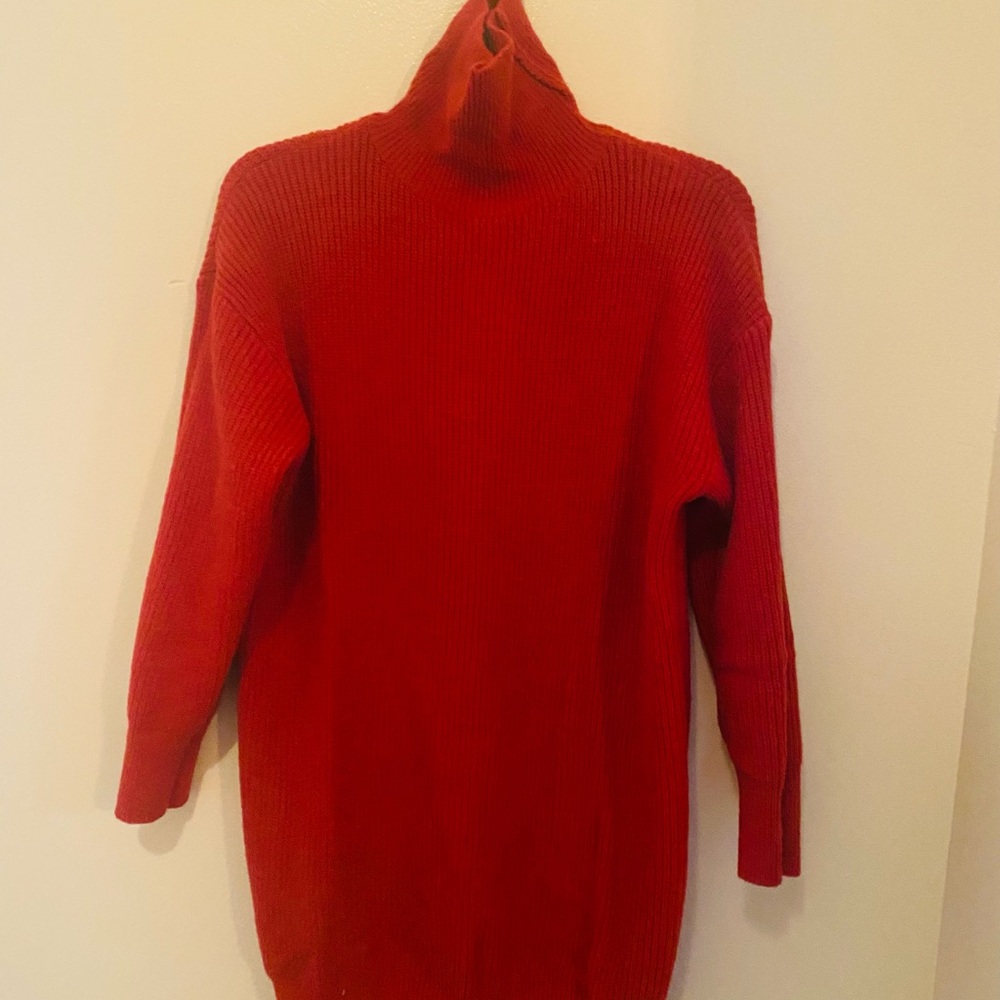 Cozy Coral Turtleneck Sweater Dress